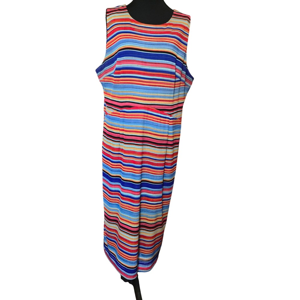 ICE Womens XL Sleeveless Striped Midi Dress Multi Color Textured Knit Lined